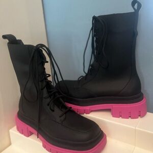Charles and Kieth Pink/Black Combat Boots In Pristine Condition!!